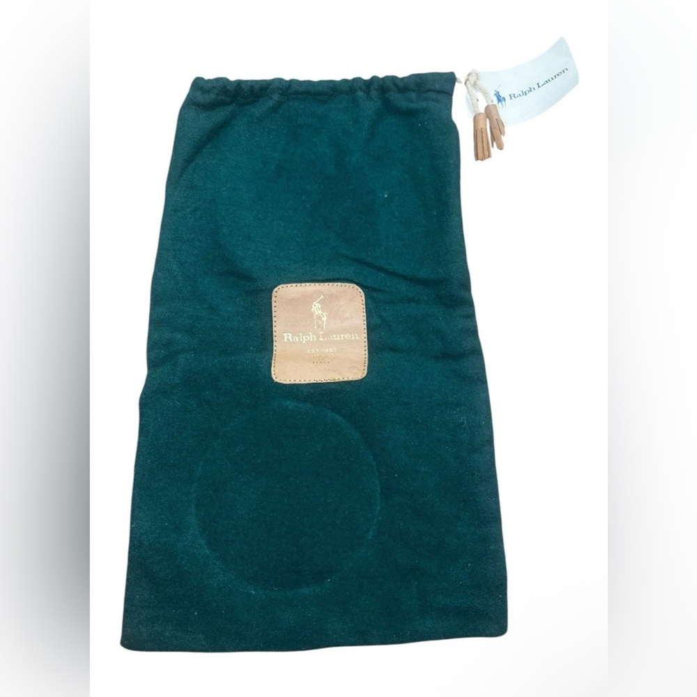 Ralph Lauren Green Dust Bag with Leather Tassels (one Tassel Peeling) 8x13.5”